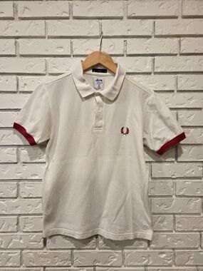 Fred Perry X Stussy White Polo with Red Sleeve Trim and Laurel Logo